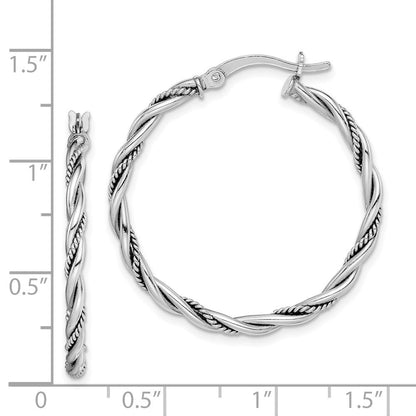 Sterlingsilber Rhodiniert Antikisiert 2x30mm Gedreht Creolen