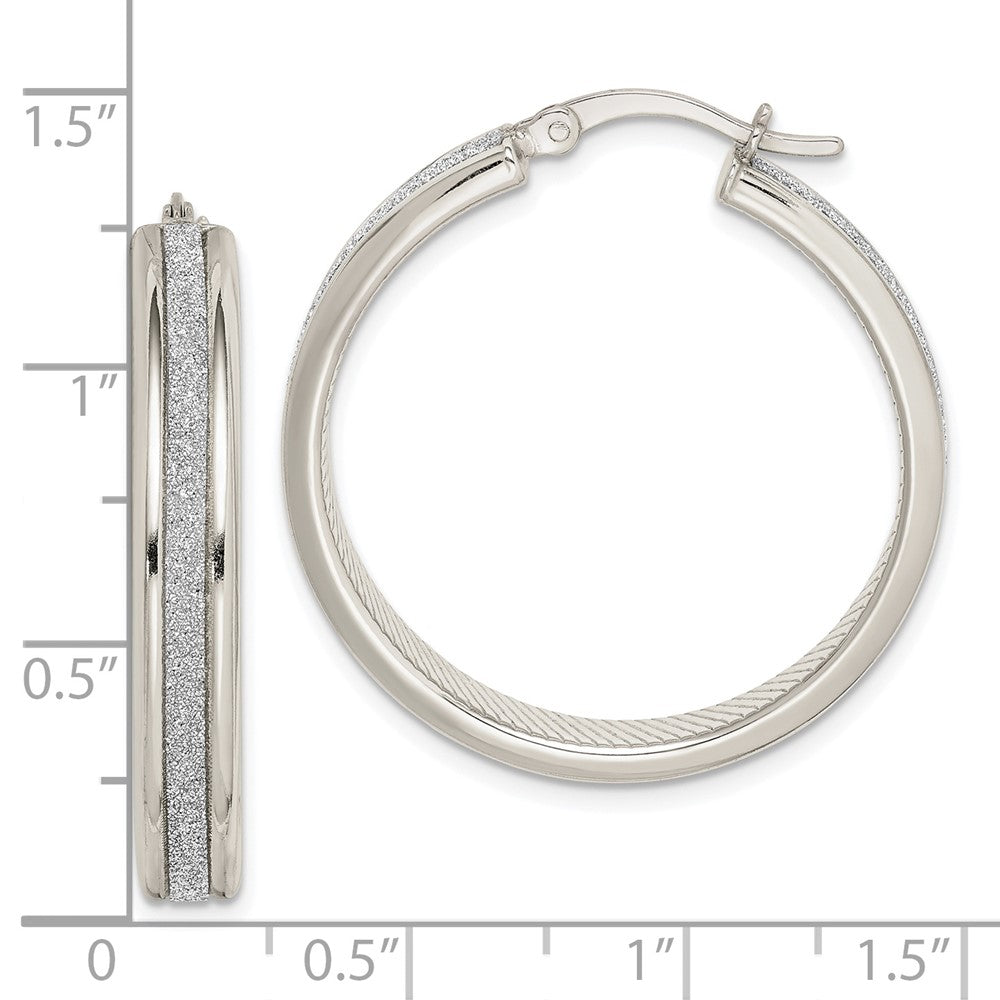 Sterlingsilber Rhodiniert Glitzer Infused 4.5x30mm Rund Creolen