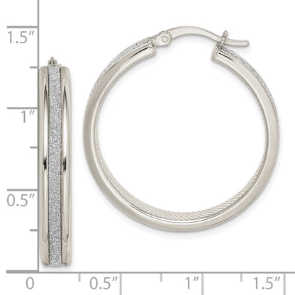 Sterlingsilber Rhodiniert Glitzer Infused 4.5x30mm Rund Creolen