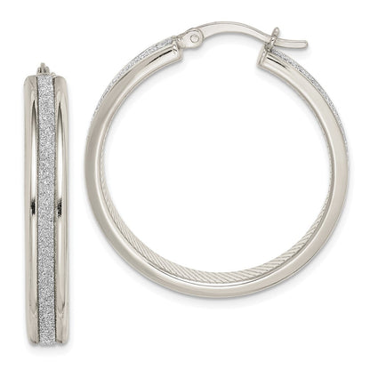 Sterlingsilber Rhodiniert Glitzer Infused 4.5x30mm Rund Creolen