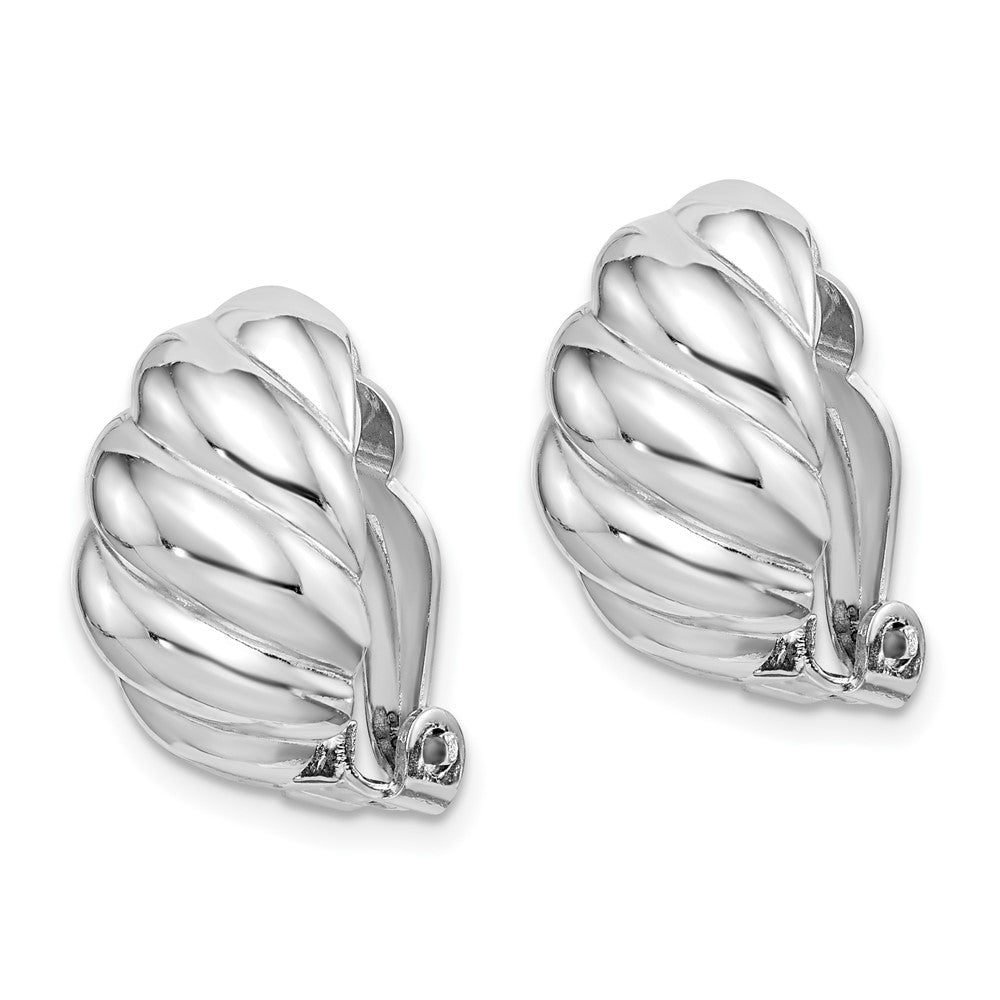 Sterlingsilber Rhodiniert Poliert Non-pierced Gewellt Oval Ohrringe