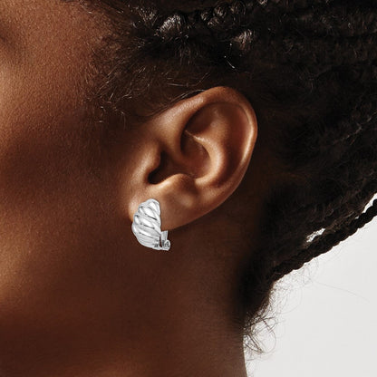 Sterlingsilber Rhodiniert Poliert Non-pierced Gewellt Oval Ohrringe