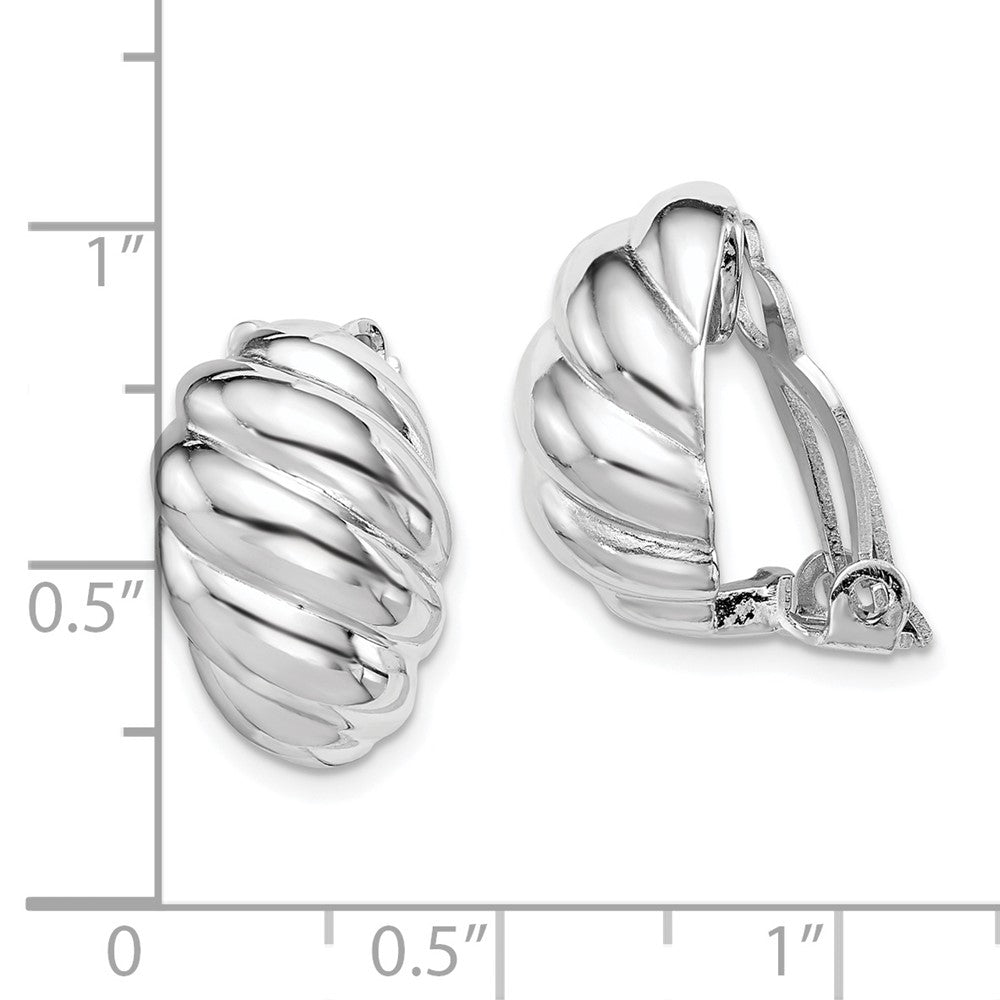 Sterlingsilber Rhodiniert Poliert Non-pierced Gewellt Oval Ohrringe