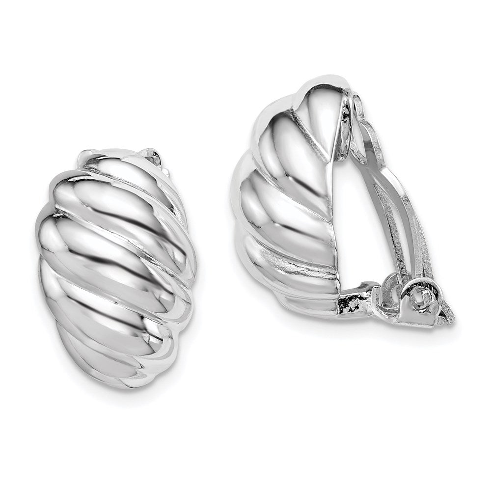 Sterlingsilber Rhodiniert Poliert Non-pierced Gewellt Oval Ohrringe