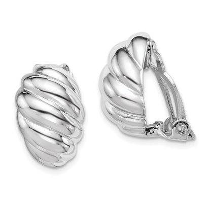 Sterlingsilber Rhodiniert Poliert Non-pierced Gewellt Oval Ohrringe