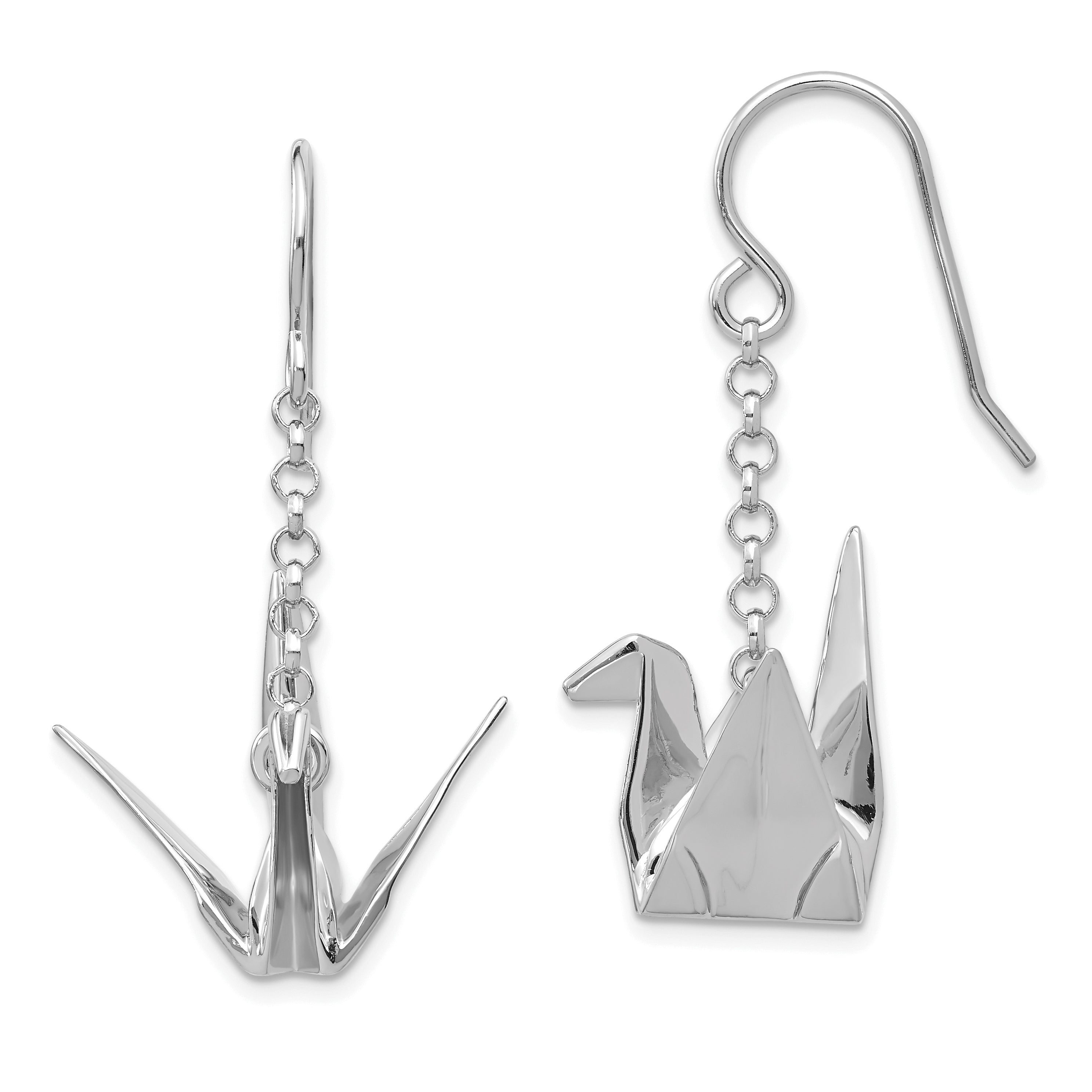 Sterlingsilber Rhodiniert Origami Crane Ohrhänger