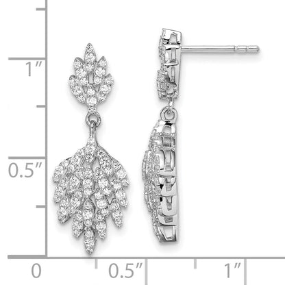 Sterlingsilber Rhodiniert Zirkonia Blatt Hängend Ohrstecker