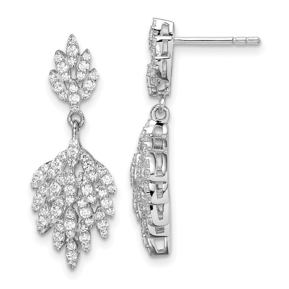 Sterlingsilber Rhodiniert Zirkonia Blatt Hängend Ohrstecker
