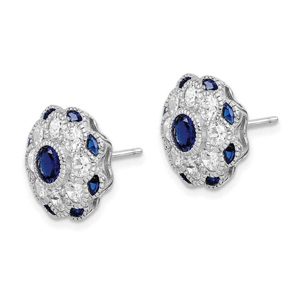 Sterlingsilber Rhodiniert Zirkonia und Synthetisch Blau Spinell Blume Ohrstecker