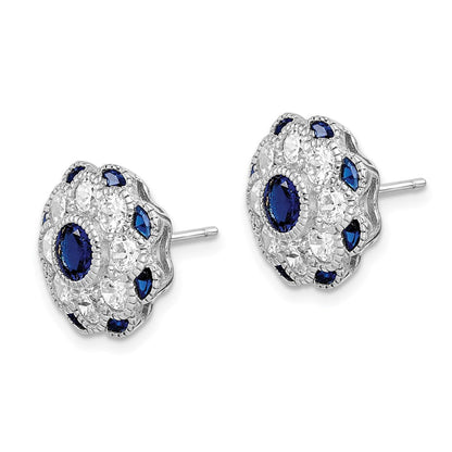 Sterlingsilber Rhodiniert Zirkonia und Synthetisch Blau Spinell Blume Ohrstecker