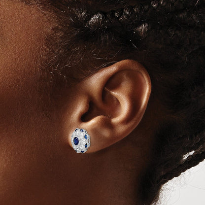 Sterlingsilber Rhodiniert Zirkonia und Synthetisch Blau Spinell Blume Ohrstecker