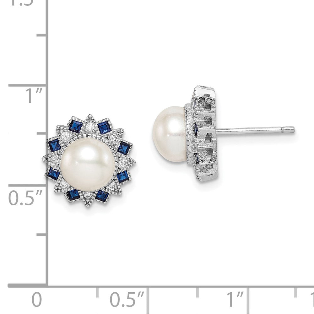 Sterlingsilber Rhodiniert Fwc Perle/syn. Blau Spinell/cz Ohrringe