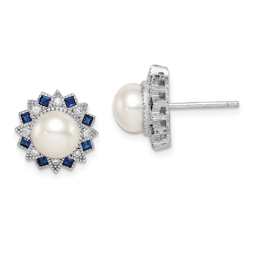 Sterlingsilber Rhodiniert Fwc Perle/syn. Blau Spinell/cz Ohrringe