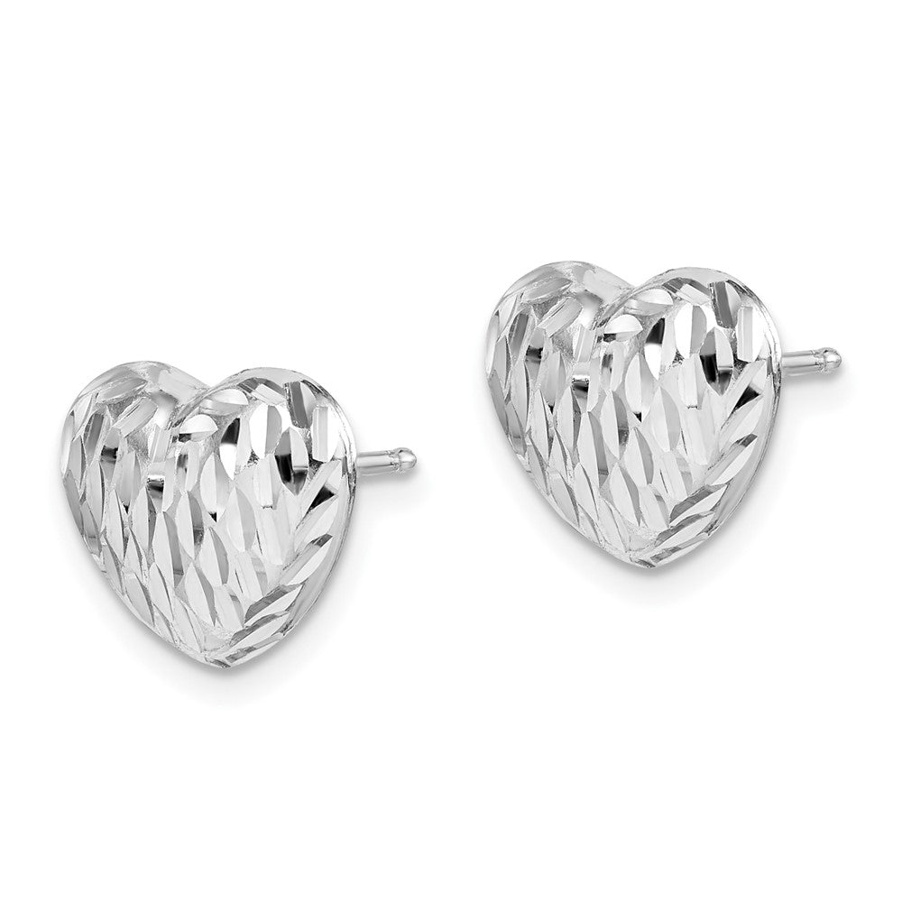 Sterlingsilber Rhodiniert Poliert und Diamantiert Herz Ohrstecker