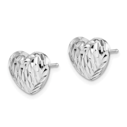 Sterlingsilber Rhodiniert Poliert und Diamantiert Herz Ohrstecker