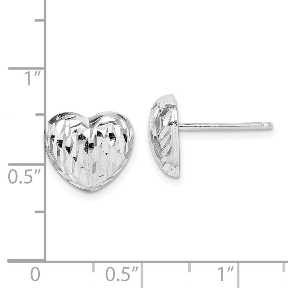 Sterlingsilber Rhodiniert Poliert und Diamantiert Herz Ohrstecker