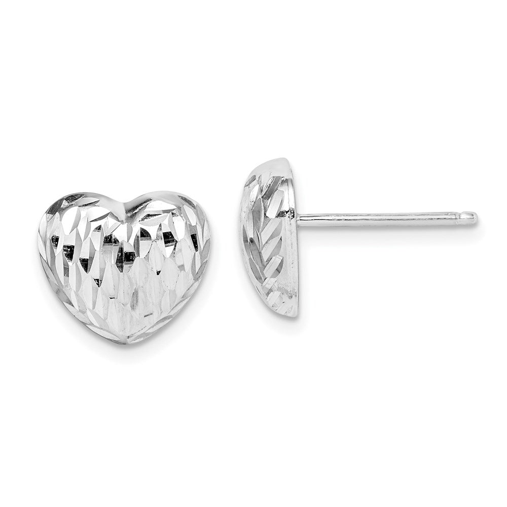 Sterlingsilber Rhodiniert Poliert und Diamantiert Herz Ohrstecker