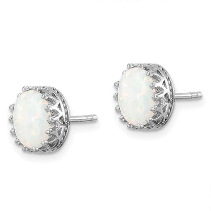 Sterlingsilber Rhodiniert 6mm Oval Erzeugt Opal Ohrstecker