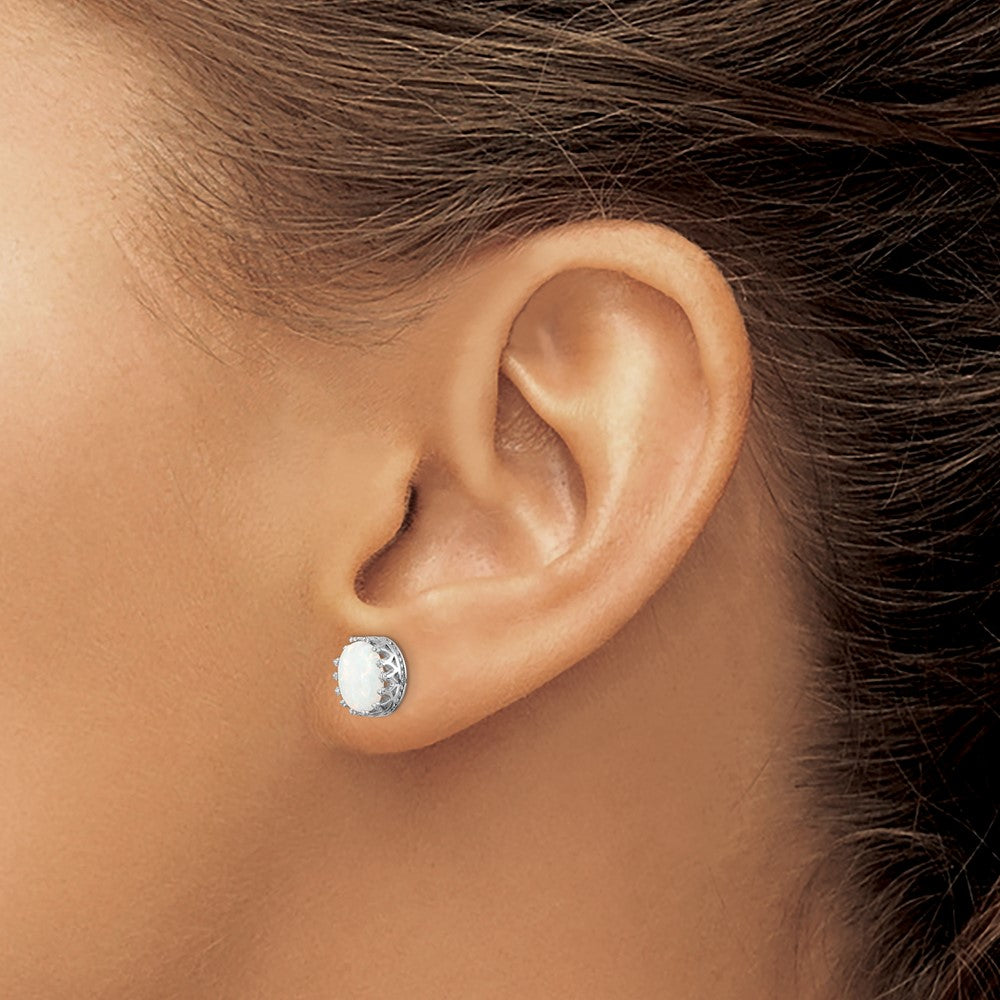Sterlingsilber Rhodiniert 6mm Oval Erzeugt Opal Ohrstecker