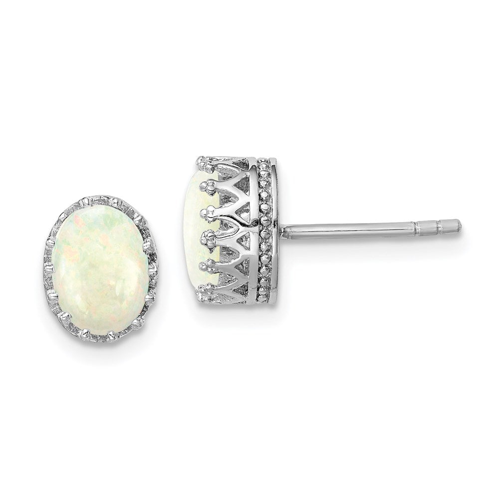 Sterlingsilber Rhodiniert 6mm Oval Erzeugt Opal Ohrstecker