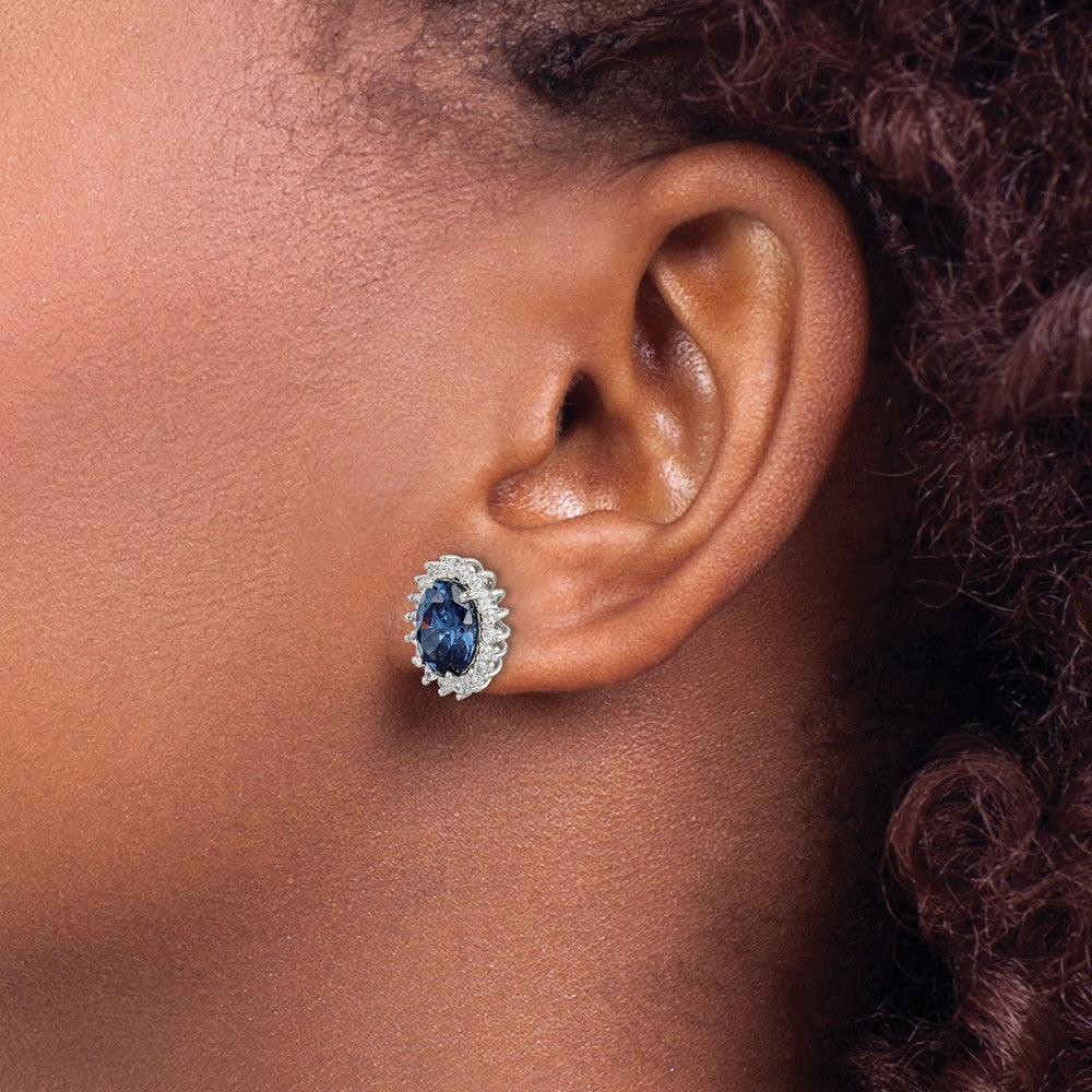 Sterlingsilber Rhodiniert Blau und Klar Zirkonia Ohrstecker