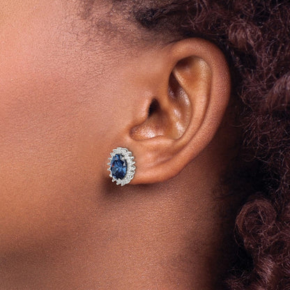 Sterlingsilber Rhodiniert Blau und Klar Zirkonia Ohrstecker