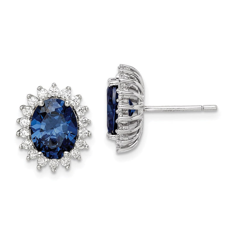 Sterlingsilber Rhodiniert Blau und Klar Zirkonia Ohrstecker