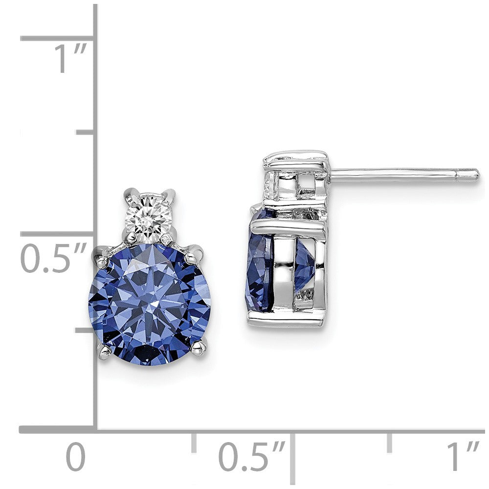 Sterlingsilber Rhodiniert Blau und Weiß Zirkonia Ohrstecker