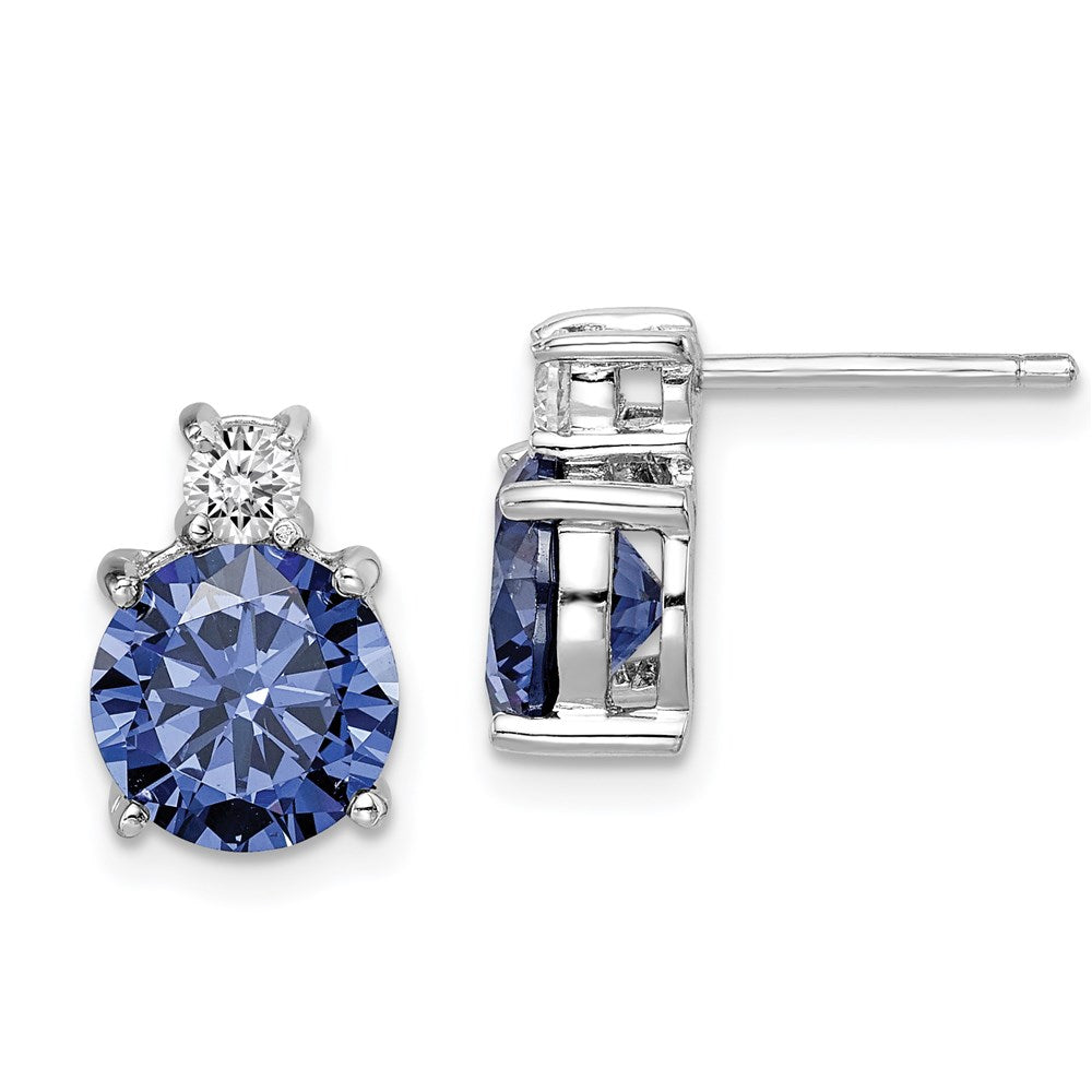 Sterlingsilber Rhodiniert Blau und Weiß Zirkonia Ohrstecker