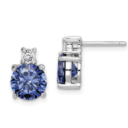 Sterlingsilber Rhodiniert Blau und Weiß Zirkonia Ohrstecker