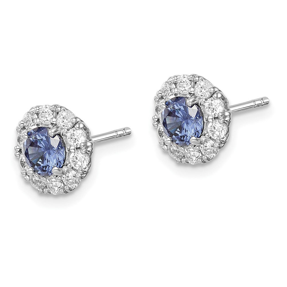 Sterlingsilber Rhodiniert Blau und Weiß Zirkonia Heiligenschein Ohrstecker