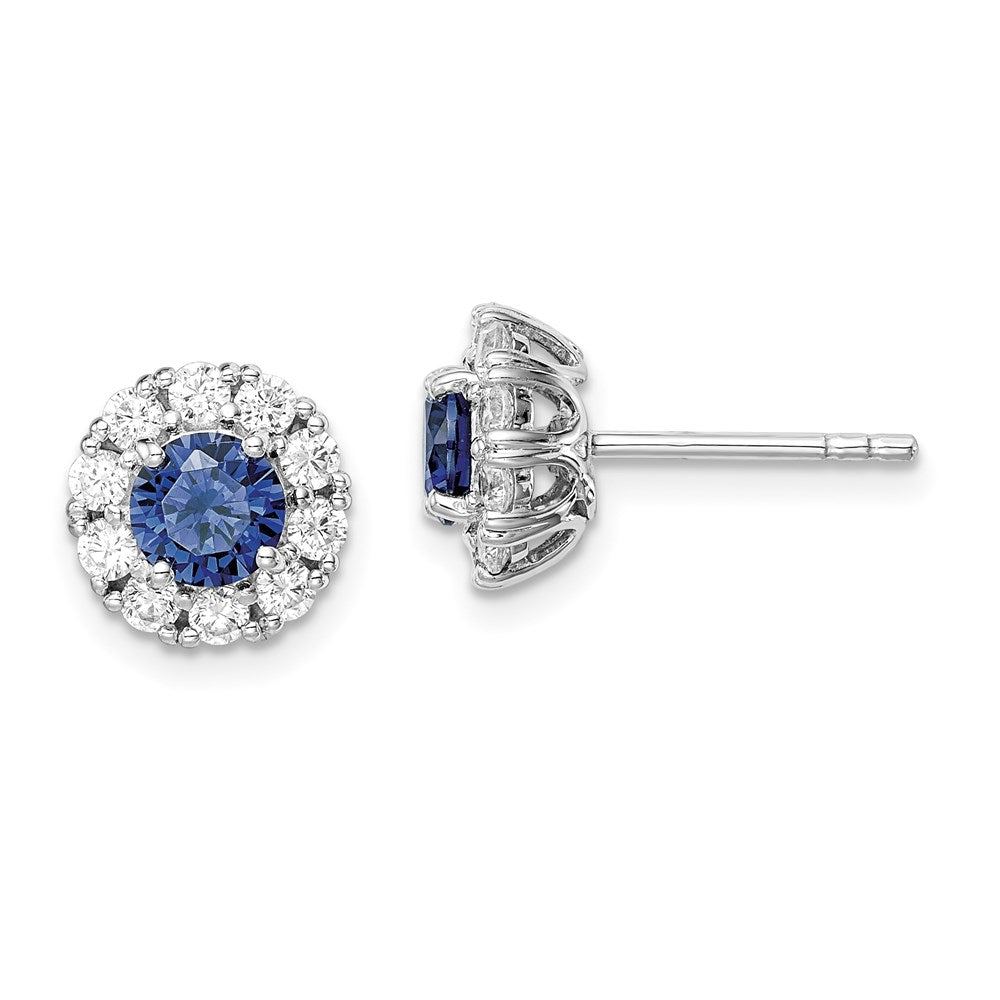 Sterlingsilber Rhodiniert Blau und Weiß Zirkonia Heiligenschein Ohrstecker