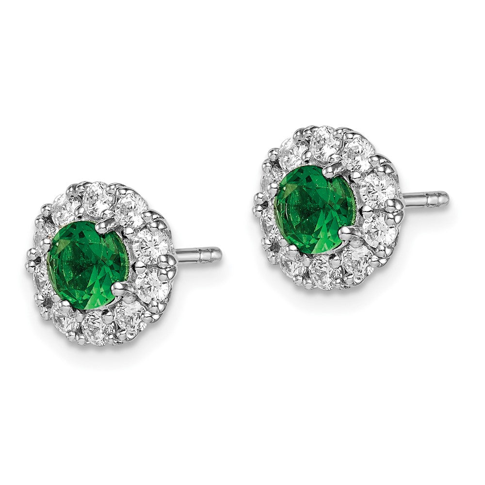 Sterlingsilber Rhodiniert Grün und Weiß Zirkonia Heiligenschein Ohrstecker