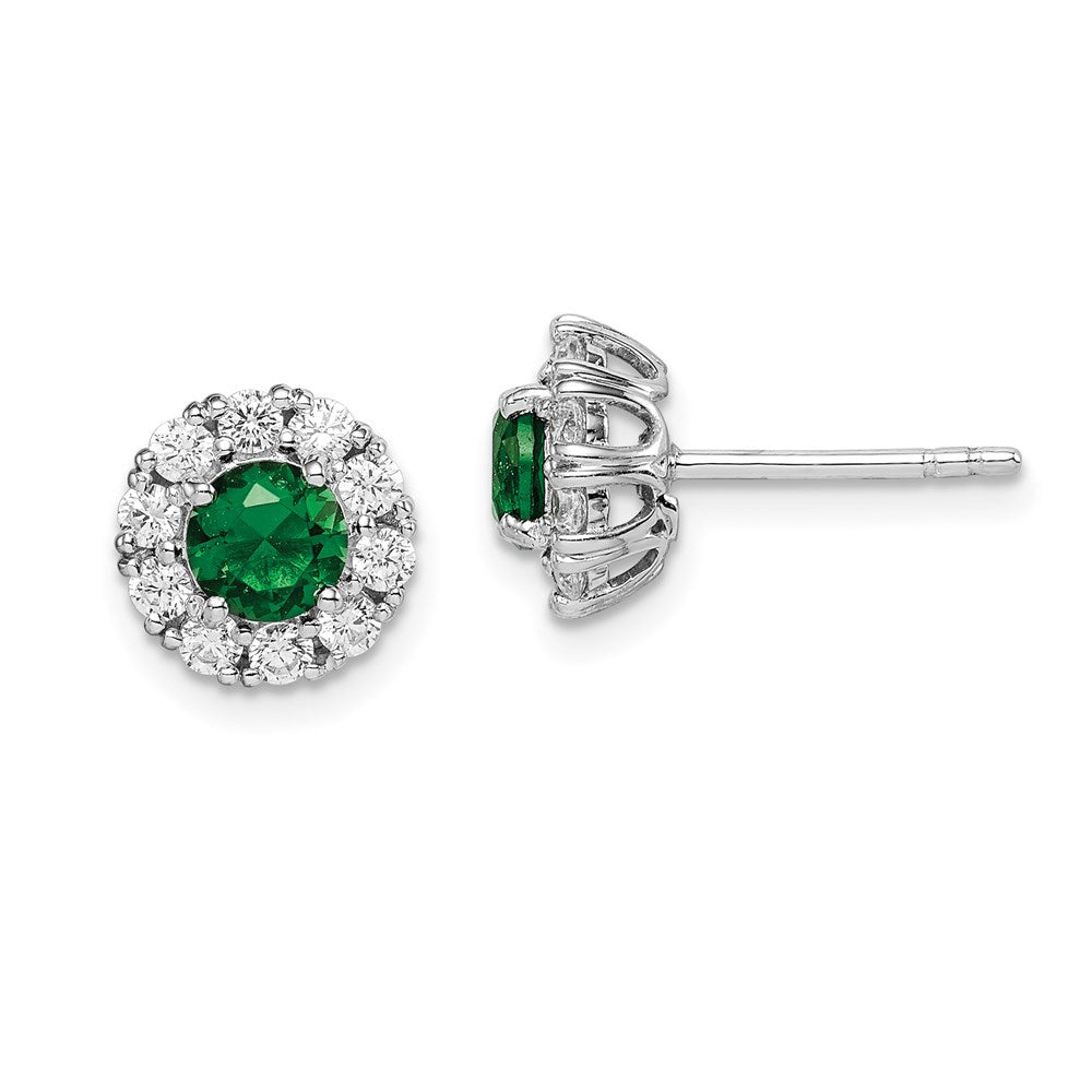 Sterlingsilber Rhodiniert Grün und Weiß Zirkonia Heiligenschein Ohrstecker