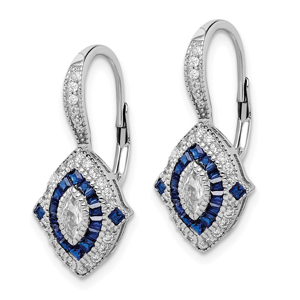 Sterlingsilber Rhodiniert Zirkonia und Synthetisch Blau Spinell Ohrringe
