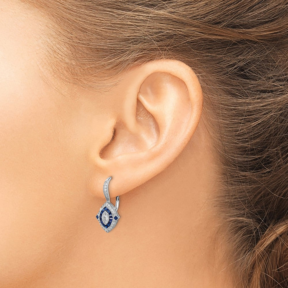 Sterlingsilber Rhodiniert Zirkonia und Synthetisch Blau Spinell Ohrringe