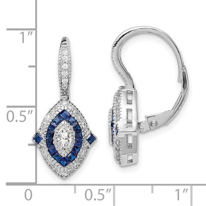 Sterlingsilber Rhodiniert Zirkonia und Synthetisch Blau Spinell Ohrringe