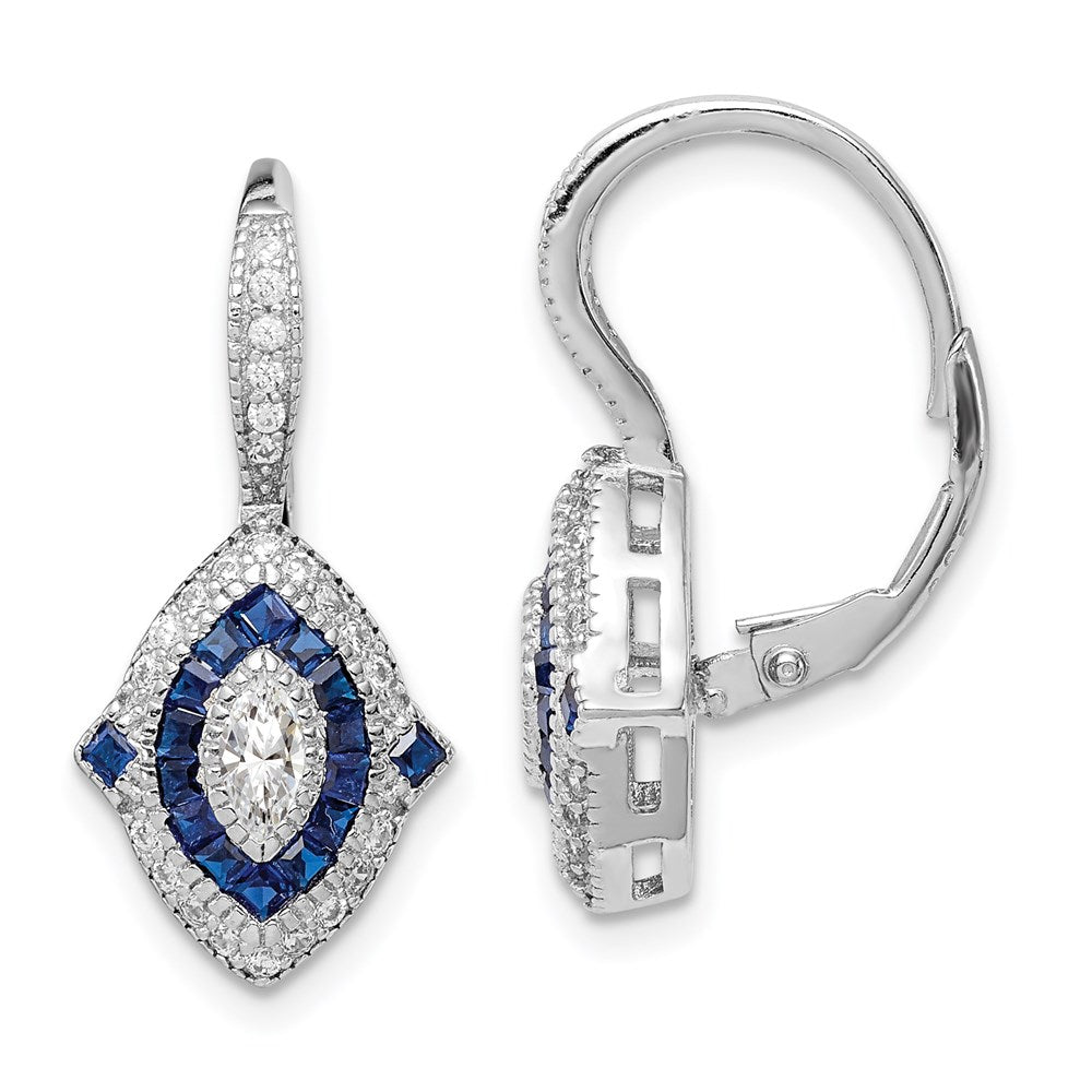 Sterlingsilber Rhodiniert Zirkonia und Synthetisch Blau Spinell Ohrringe