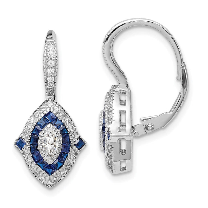 Sterlingsilber Rhodiniert Zirkonia und Synthetisch Blau Spinell Ohrringe
