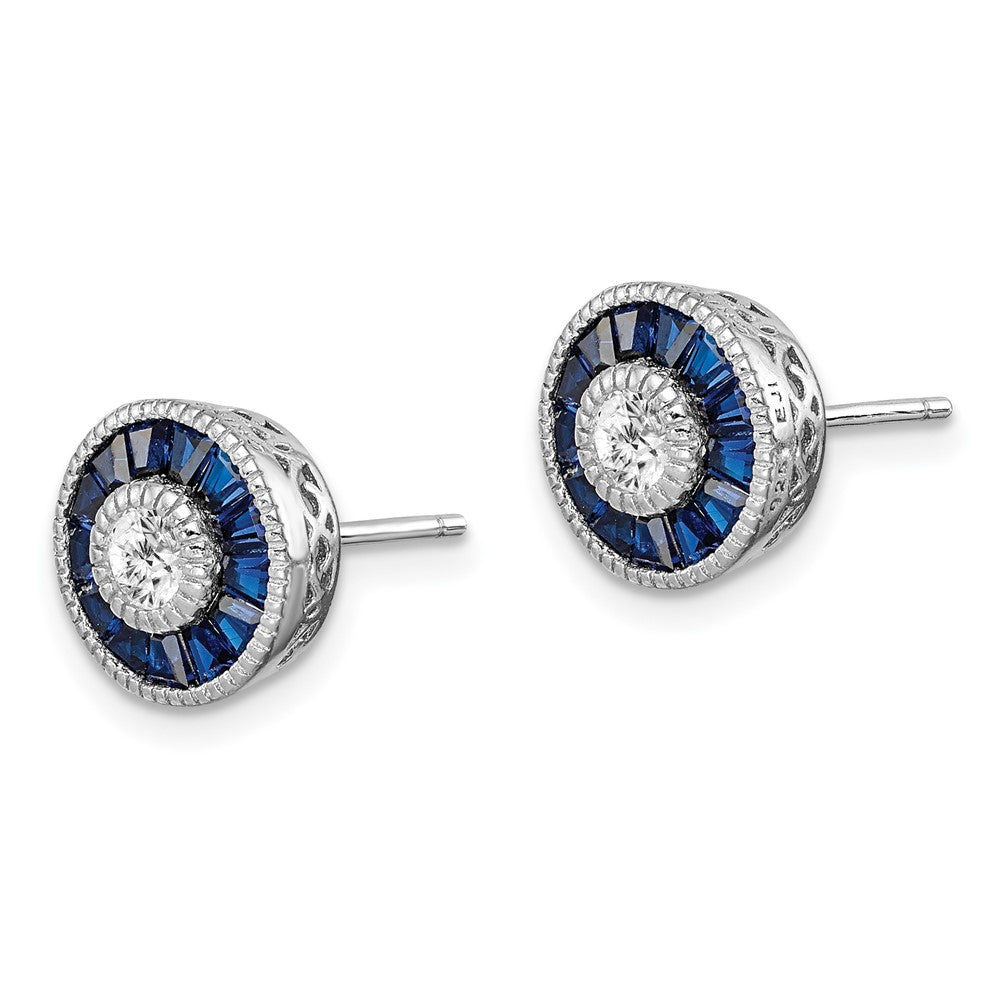 Sterlingsilber Rhodiniert Synthetisch Blau Spinell und Zirkonia Ohrringe