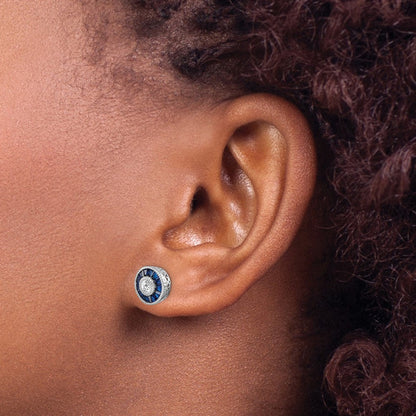 Sterlingsilber Rhodiniert Synthetisch Blau Spinell und Zirkonia Ohrringe