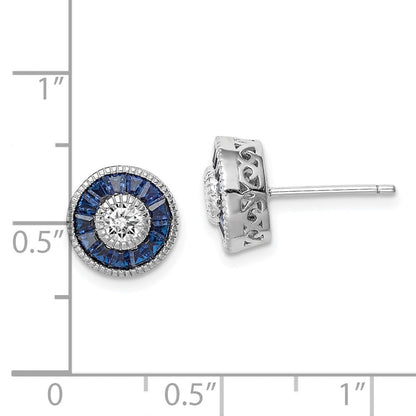Sterlingsilber Rhodiniert Synthetisch Blau Spinell und Zirkonia Ohrringe