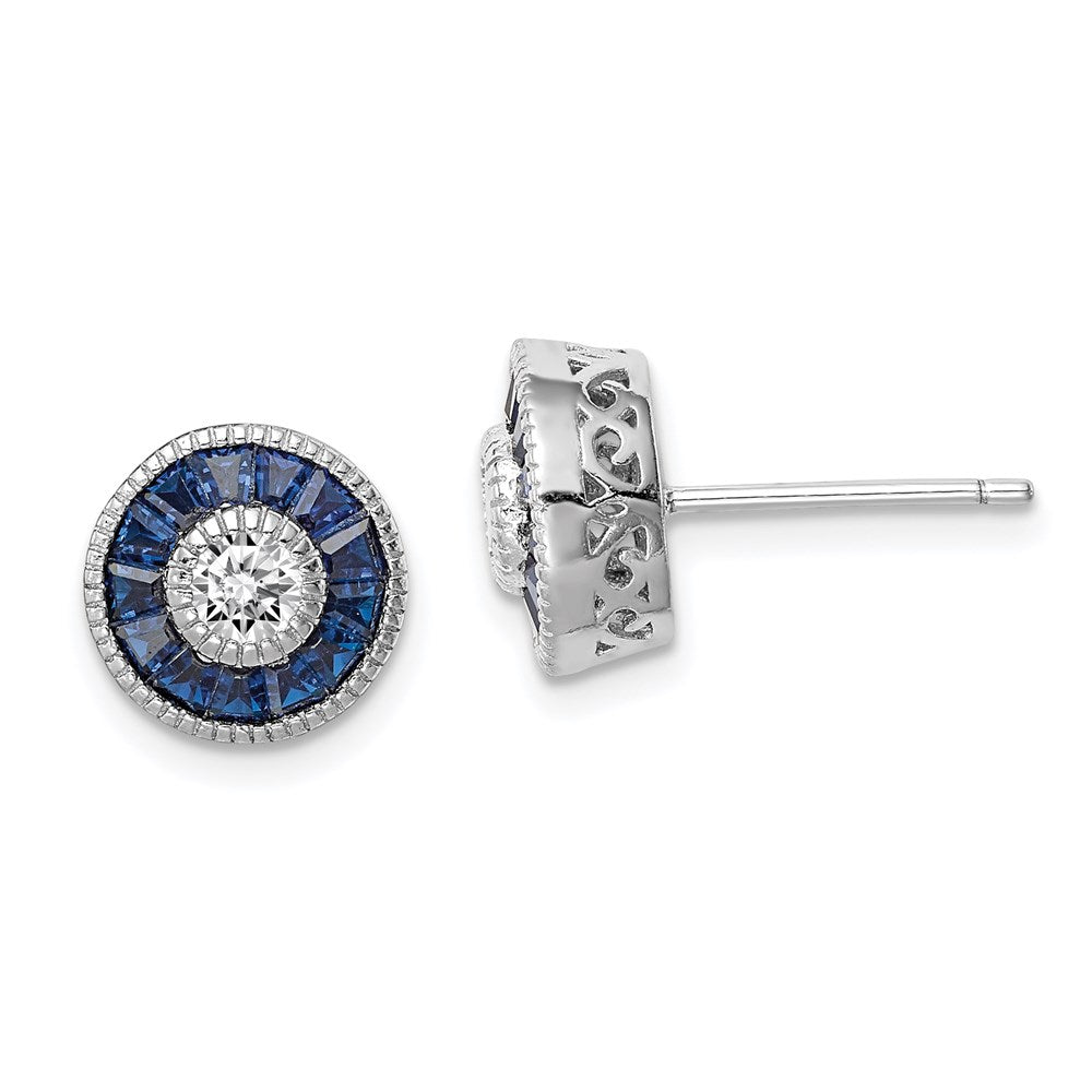 Sterlingsilber Rhodiniert Synthetisch Blau Spinell und Zirkonia Ohrringe