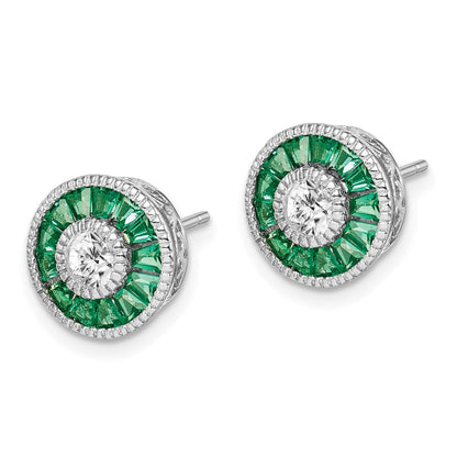 Sterlingsilber Rhodiniert Zirkonia und Lab Cr.green Spinell Ohrringe