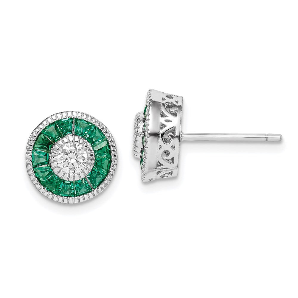 Sterlingsilber Rhodiniert Zirkonia und Lab Cr.green Spinell Ohrringe