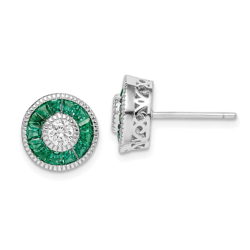 Sterlingsilber Rhodiniert Zirkonia und Lab Cr.green Spinell Ohrringe
