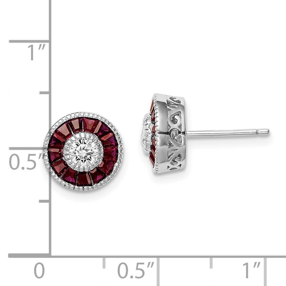 Sterlingsilber Rhodiniert Zirkonia /created Rubin Heiligenschein Ohrstecker