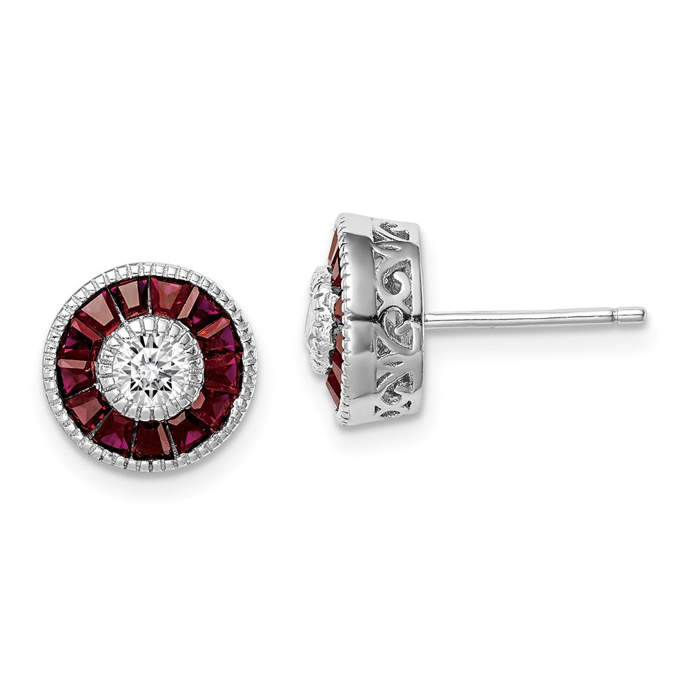 Sterlingsilber Rhodiniert Zirkonia /created Rubin Heiligenschein Ohrstecker