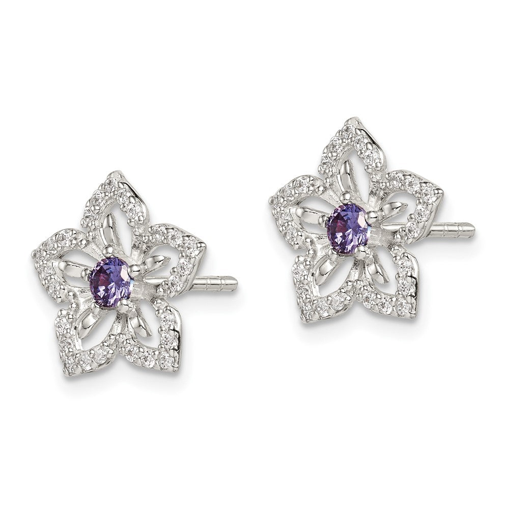 Sterlingsilber Lila und Klar Zirkonia Blume Ohrstecker