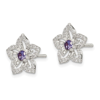 Sterlingsilber Lila und Klar Zirkonia Blume Ohrstecker